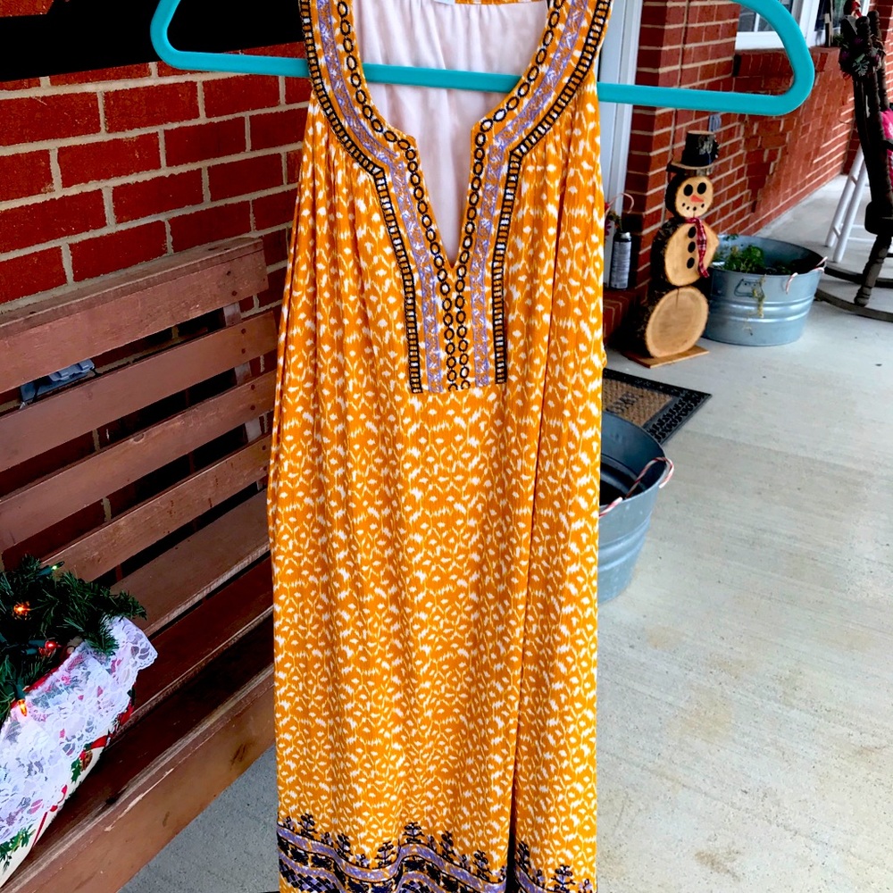 Sleeveless Mustard and Purple Dress